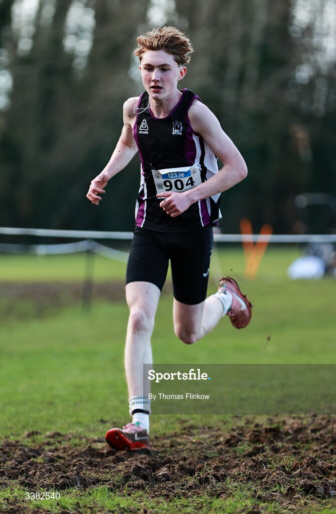 7 March 2026; Andrew Hinds of Presentation Brothers College Cork competes in the senior boys event during the 123.ie All Ireland Schools’ Cross Country Championships at Mallusk Playing Fields in Newtownabbey, Antrim. Photo by Thomas Flinkow/Sportsfile