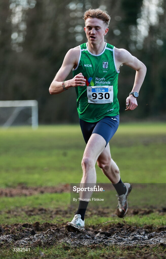 7 March 2026; Jamie Wallace of Colaiste Mhuire, Westmeath, competes in the senior boys event during the 123.ie All Ireland Schools’ Cross Country Championships at Mallusk Playing Fields in Newtownabbey, Antrim. Photo by Thomas Flinkow/Sportsfile