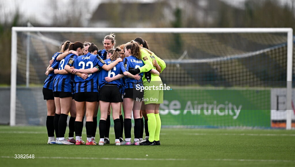8 March 2026; Athlone Town players before the 2026 Women's President's Cup final match between Athlone Town and Shelbourne at Athlone Town Stadium in Westmeath. Photo by Seb Daly/Sportsfile