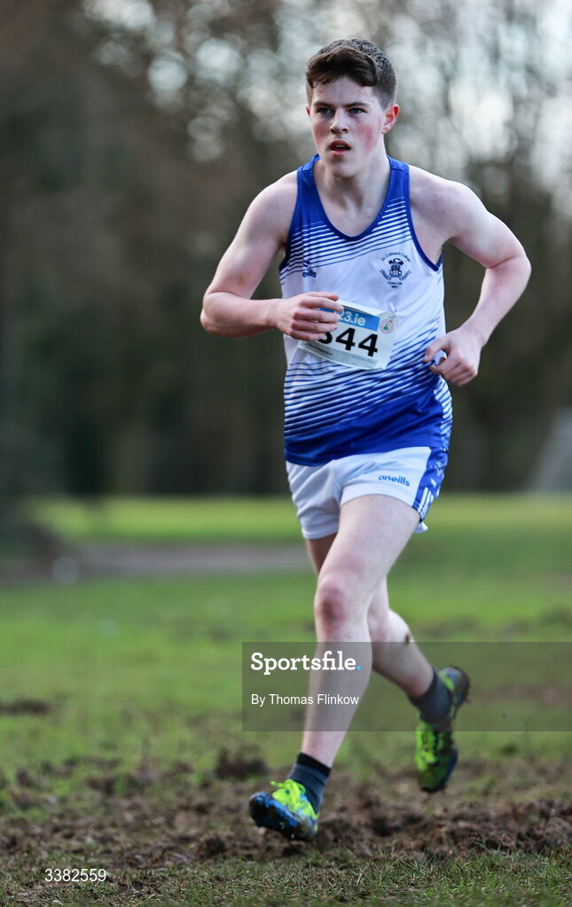 7 March 2026; Shane McDonald of St Colmans Newry, Antrim, competes in the senior boys event during the 123.ie All Ireland Schools’ Cross Country Championships at Mallusk Playing Fields in Newtownabbey, Antrim. Photo by Thomas Flinkow/Sportsfile