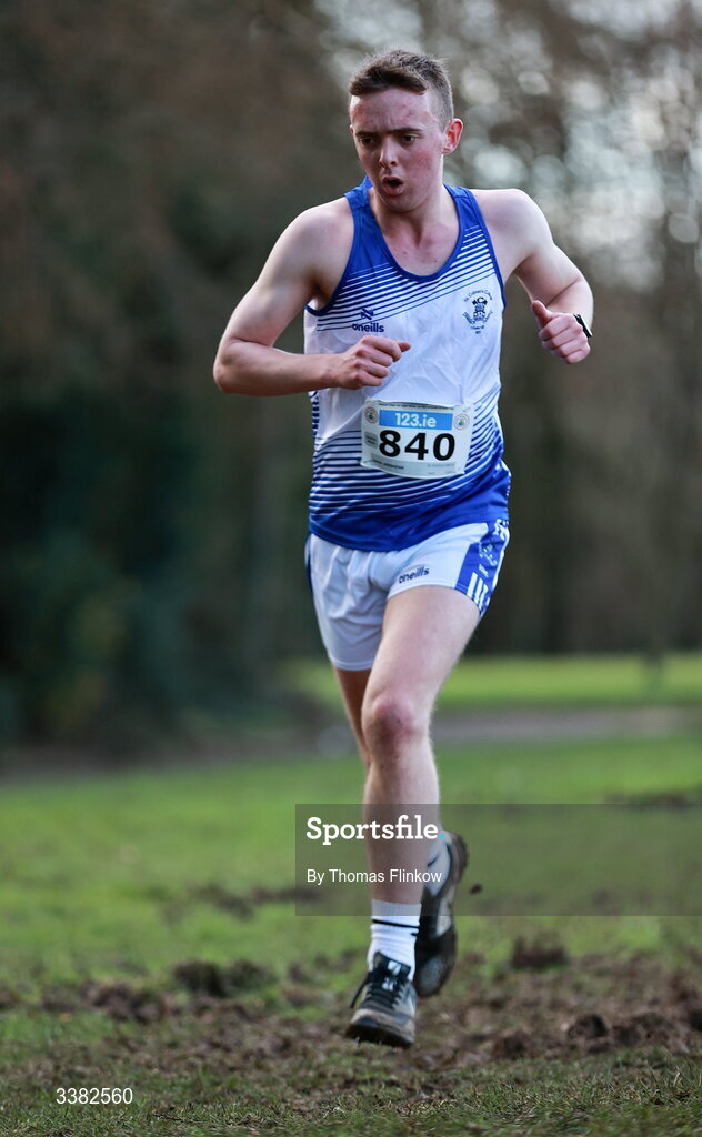 7 March 2026; James Brewster of St Colmans Newry, Antrim, competes in the senior boys event during the 123.ie All Ireland Schools’ Cross Country Championships at Mallusk Playing Fields in Newtownabbey, Antrim. Photo by Thomas Flinkow/Sportsfile