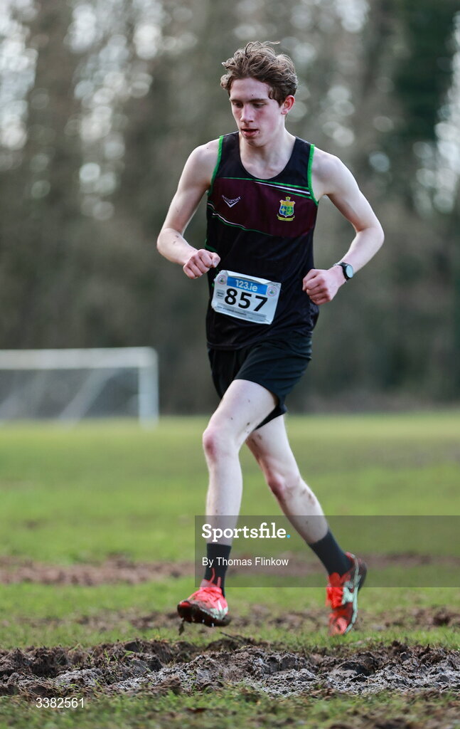 7 March 2026; John O'Connor Donoghue of St. Columba's Stranorlar, Donegal, competes in the senior boys event during the 123.ie All Ireland Schools’ Cross Country Championships at Mallusk Playing Fields in Newtownabbey, Antrim. Photo by Thomas Flinkow/Sportsfile
