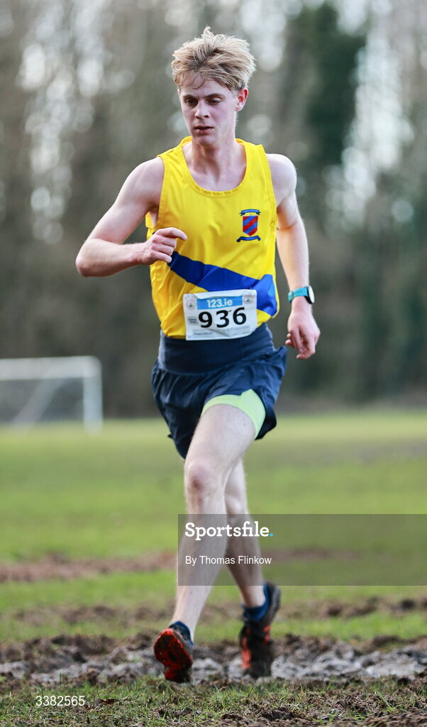 7 March 2026; Rhys Clarke of St. Mary's Diocesan School, Louth, competes in the senior boys event during the 123.ie All Ireland Schools’ Cross Country Championships at Mallusk Playing Fields in Newtownabbey, Antrim. Photo by Thomas Flinkow/Sportsfile