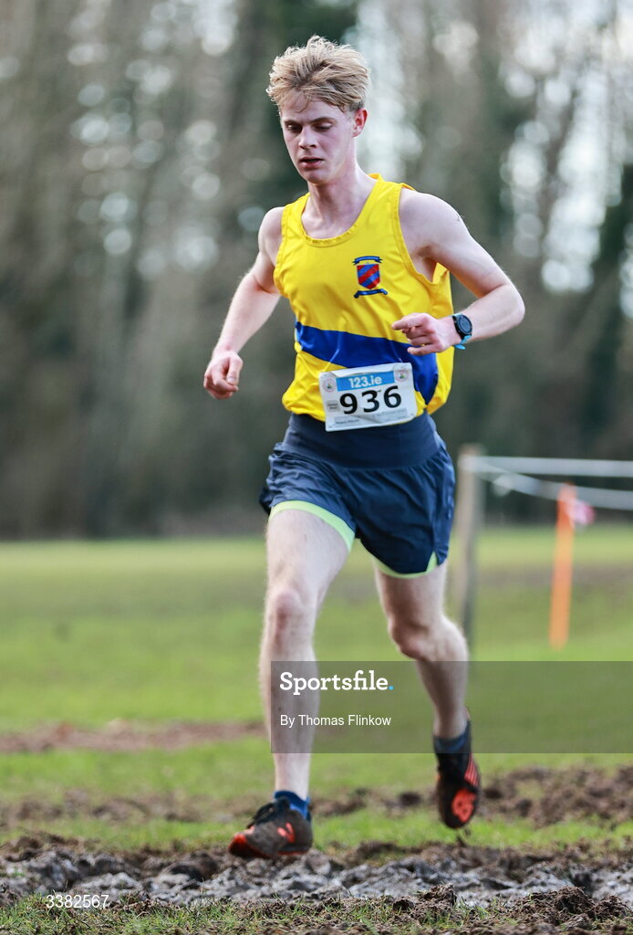 7 March 2026; Rhys Clarke of St. Mary's Diocesan School, Louth, competes in the senior boys event during the 123.ie All Ireland Schools’ Cross Country Championships at Mallusk Playing Fields in Newtownabbey, Antrim. Photo by Thomas Flinkow/Sportsfile