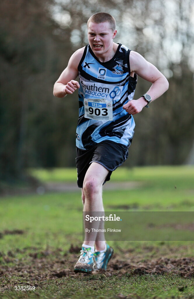 7 March 2026; Jack Browne of PatricianPresentation Fethard, Tipperary, competes in the senior boys event during the 123.ie All Ireland Schools’ Cross Country Championships at Mallusk Playing Fields in Newtownabbey, Antrim. Photo by Thomas Flinkow/Sportsfile