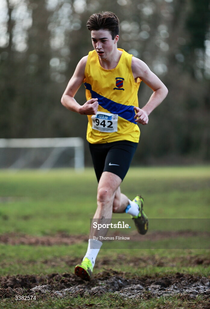 7 March 2026; Sam O'Neill of St. Mary's Diocesan School, Louth, competes in the senior boys event during the 123.ie All Ireland Schools’ Cross Country Championships at Mallusk Playing Fields in Newtownabbey, Antrim. Photo by Thomas Flinkow/Sportsfile
