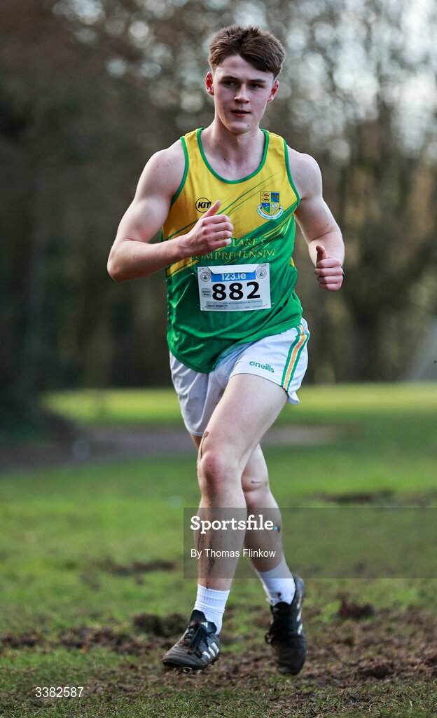 7 March 2026; Aaron McNulty of St Clares Comprehensive Manorhamilton, Leitrim, competes in the senior boys event during the 123.ie All Ireland Schools’ Cross Country Championships at Mallusk Playing Fields in Newtownabbey, Antrim. Photo by Thomas Flinkow/Sportsfile