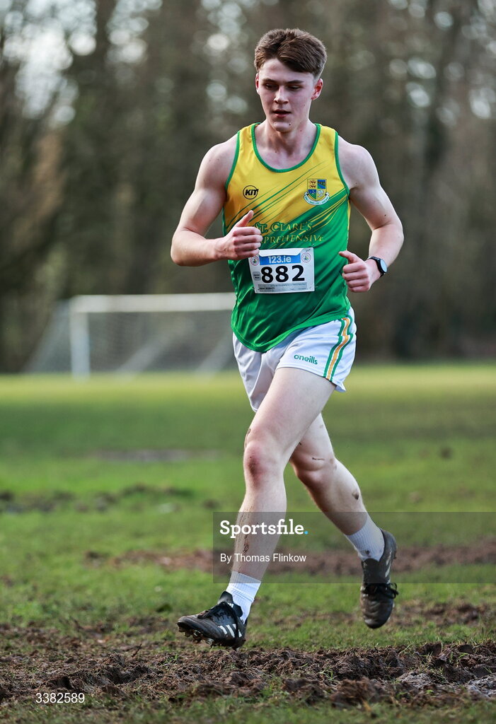 7 March 2026; Aaron McNulty of St Clares Comprehensive Manorhamilton, Leitrim, competes in the senior boys event during the 123.ie All Ireland Schools’ Cross Country Championships at Mallusk Playing Fields in Newtownabbey, Antrim. Photo by Thomas Flinkow/Sportsfile
