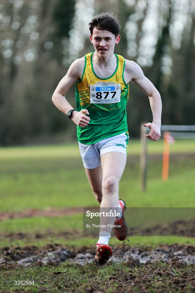7 March 2026; Sean Brady of St Clares Comprehensive Manorhamilton, Leitrim, competes in the senior boys event during the 123.ie All Ireland Schools’ Cross Country Championships at Mallusk Playing Fields in Newtownabbey, Antrim. Photo by Thomas Flinkow/Sportsfile