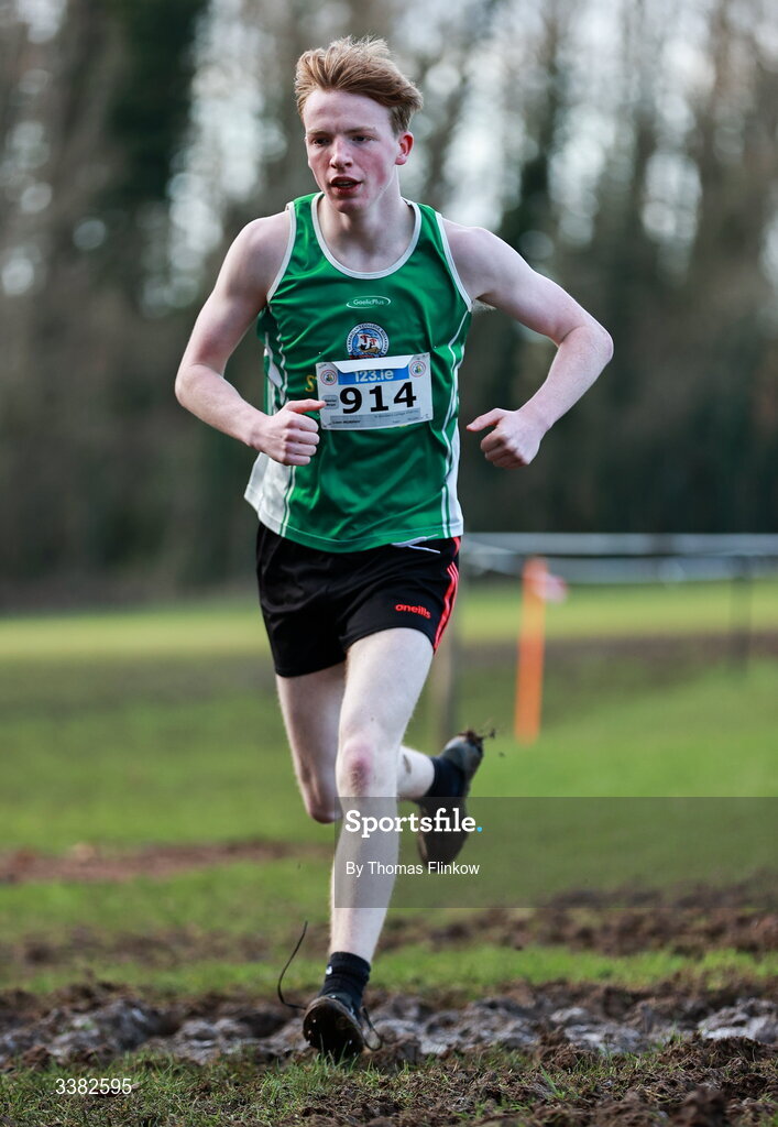 7 March 2026; Liam Murphy of St Brendans College Killarney, Kerry, competes in the senior boys event during the 123.ie All Ireland Schools’ Cross Country Championships at Mallusk Playing Fields in Newtownabbey, Antrim. Photo by Thomas Flinkow/Sportsfile