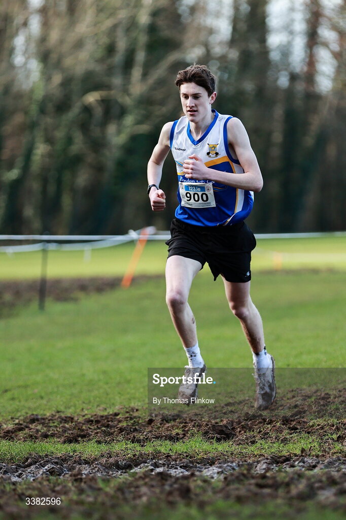 7 March 2026; Daniel Dollard of Hamilton High School, Cork, competes in the senior boys event during the 123.ie All Ireland Schools’ Cross Country Championships at Mallusk Playing Fields in Newtownabbey, Antrim. Photo by Thomas Flinkow/Sportsfile