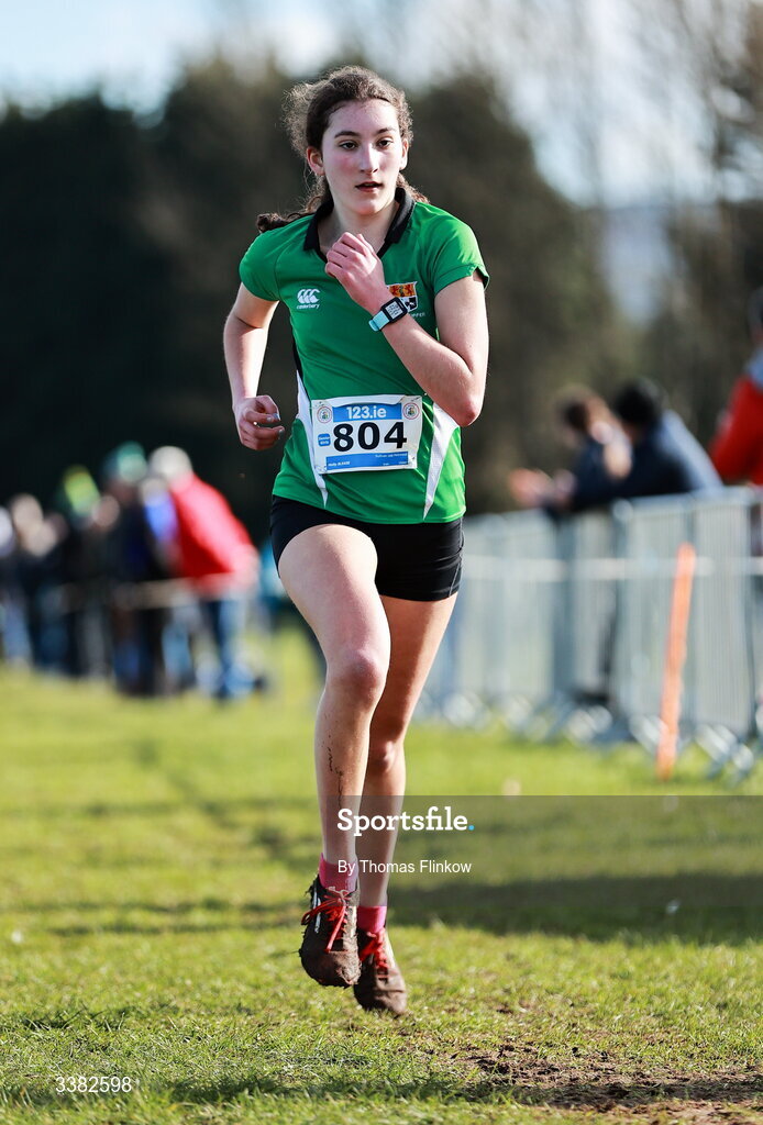 7 March 2026; Holly Blease of Sullivan Upp Holywood, Down, competes in the senior girls event during the 123.ie All Ireland Schools’ Cross Country Championships at Mallusk Playing Fields in Newtownabbey, Antrim. Photo by Thomas Flinkow/Sportsfile