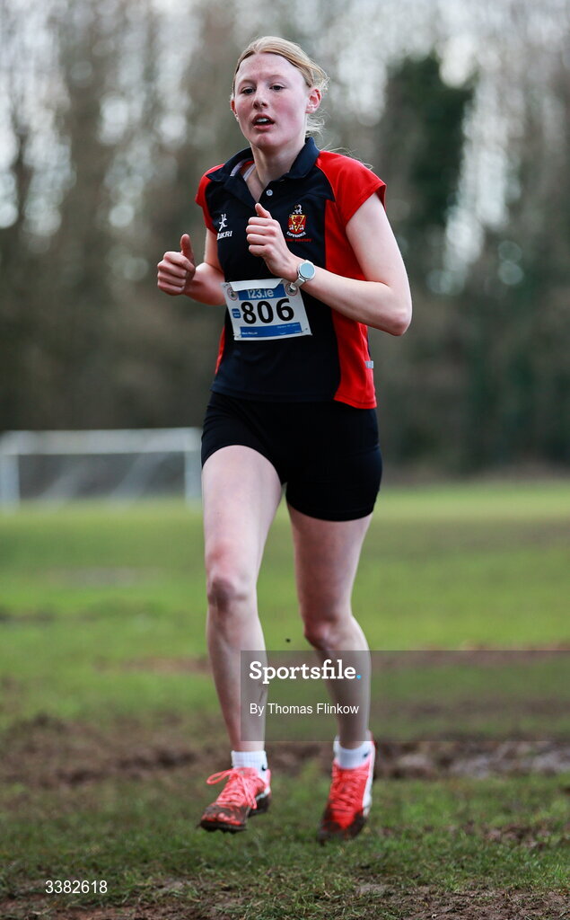 7 March 2026; Neve Mullan of Wallace HS Lisburn, Antrim, competes in the senior girls event during the 123.ie All Ireland Schools’ Cross Country Championships at Mallusk Playing Fields in Newtownabbey, Antrim. Photo by Thomas Flinkow/Sportsfile