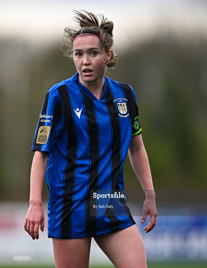 8 March 2026; Hannah Waesch of Athlone Town during the 2026 Women's President's Cup final match between Athlone Town and Shelbourne at Athlone Town Stadium in Westmeath. Photo by Seb Daly/Sportsfile