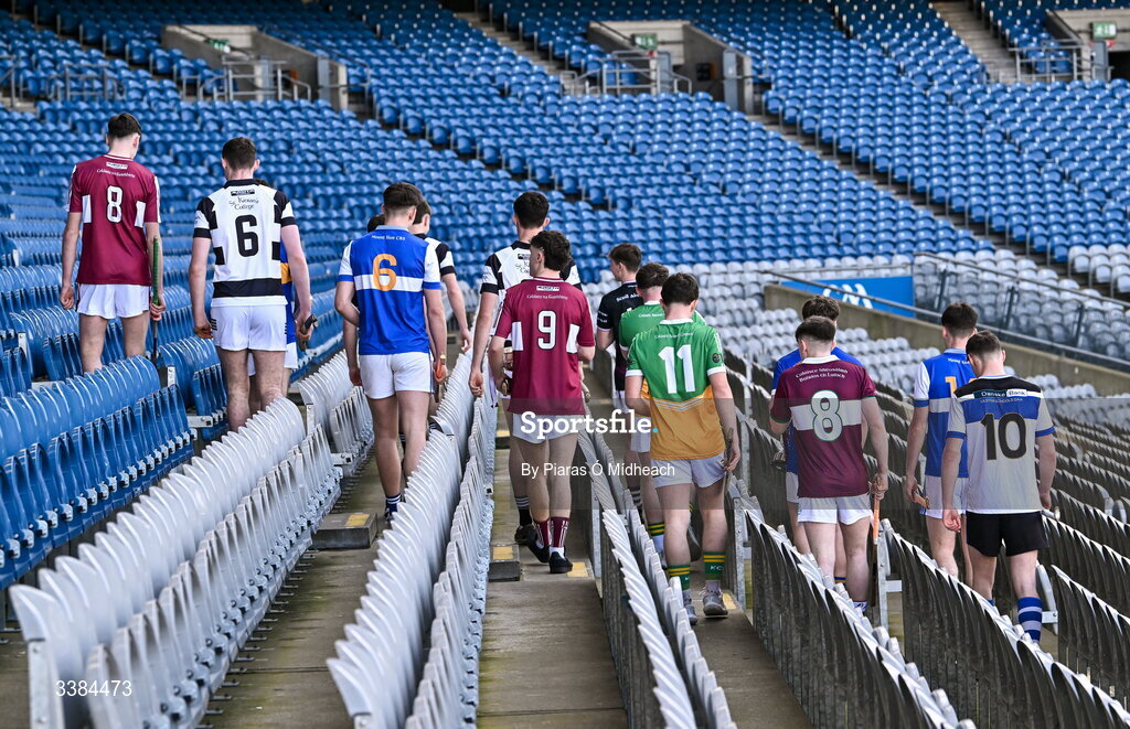 10 March 2026; Hurlers during the Masita All-Ireland Post Primary Schools Finals 2026 launch at Croke Park in Dublin. Photo by Piaras Ó Mídheach/Sportsfile