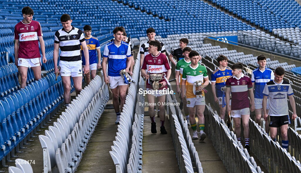 10 March 2026; Hurlers during the Masita All-Ireland Post Primary Schools Finals 2026 launch at Croke Park in Dublin. Photo by Piaras Ó Mídheach/Sportsfile