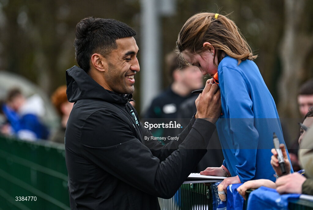 10 March 2026; Rieko Ioane during a Leinster Rugby open training session at Skerries RFC in Skerries, Dublin. Photo by Ramsey Cardy/Sportsfile
