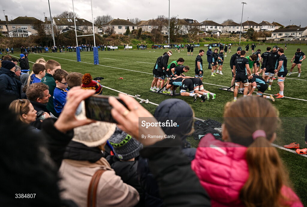 10 March 2026; / during a Leinster Rugby open training session at Skerries RFC in Skerries, Dublin. Photo by Ramsey Cardy/Sportsfile