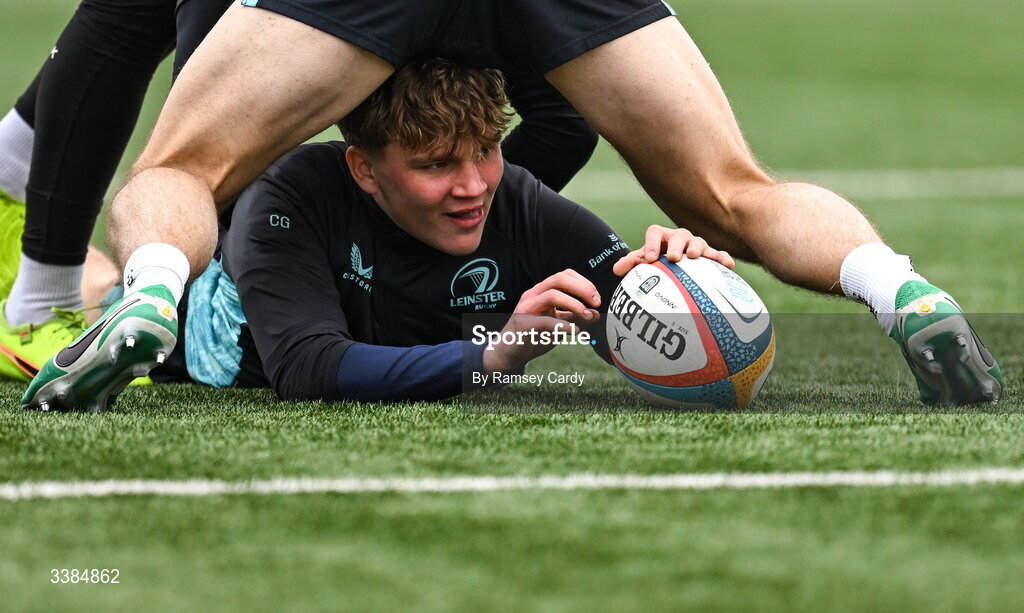 10 March 2026; Caspar Gabriel during a Leinster Rugby open training session at Skerries RFC in Skerries, Dublin. Photo by Ramsey Cardy/Sportsfile