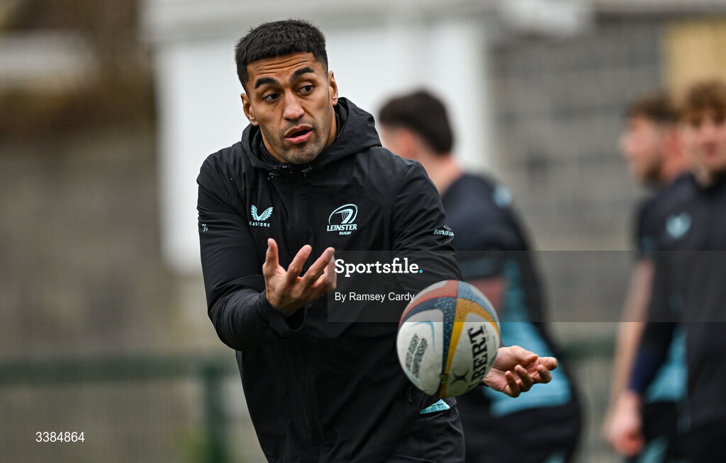10 March 2026; Rieko Ioane during a Leinster Rugby open training session at Skerries RFC in Skerries, Dublin. Photo by Ramsey Cardy/Sportsfile