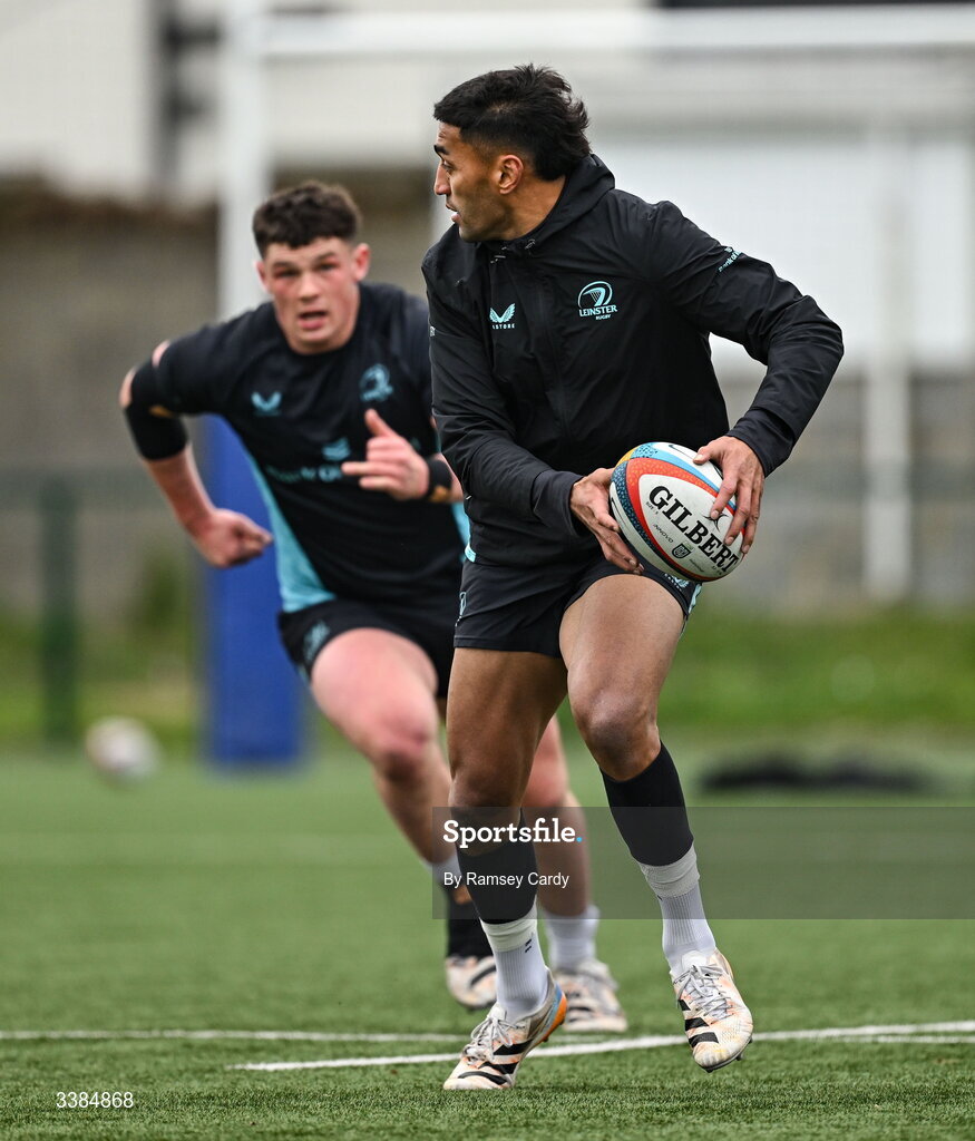 10 March 2026; Rieko Ioane during a Leinster Rugby open training session at Skerries RFC in Skerries, Dublin. Photo by Ramsey Cardy/Sportsfile