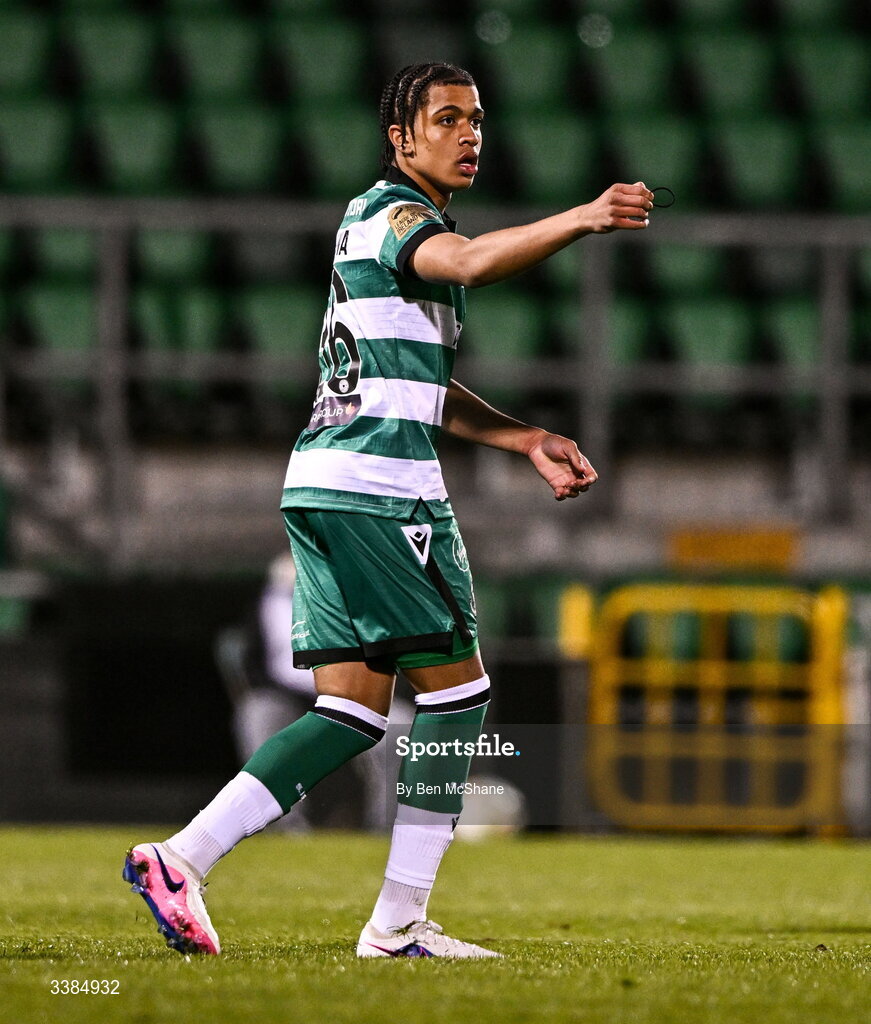 6 March 2026; Victor Ozhianvuna of Shamrock Rovers during the SSE Airtricity Men's Premier Division match between Shamrock Rovers and Derry City at Tallaght Stadium in Dublin. Photo by Ben McShane/Sportsfile