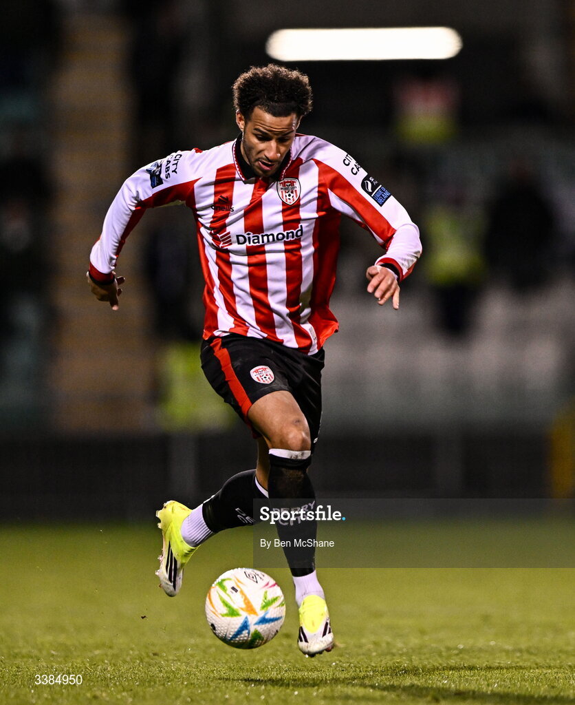 6 March 2026; Barry Cotter of Derry City during the SSE Airtricity Men's Premier Division match between Shamrock Rovers and Derry City at Tallaght Stadium in Dublin. Photo by Ben McShane/Sportsfile