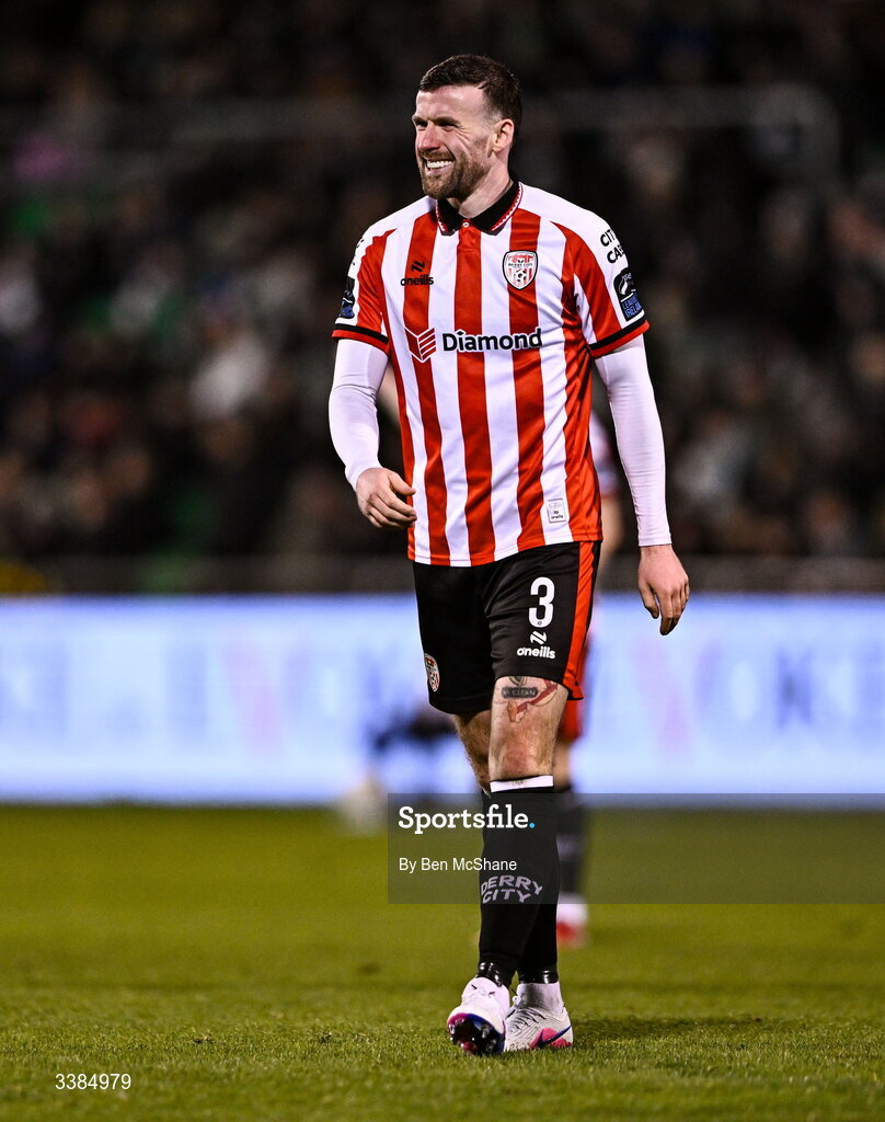 6 March 2026; Patrick McClean of Derry City during the SSE Airtricity Men's Premier Division match between Shamrock Rovers and Derry City at Tallaght Stadium in Dublin. Photo by Ben McShane/Sportsfile