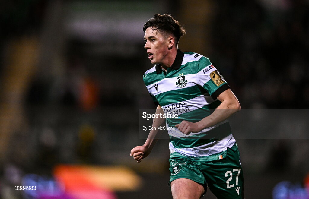 6 March 2026; Cory O'Sullivan of Shamrock Rovers during the SSE Airtricity Men's Premier Division match between Shamrock Rovers and Derry City at Tallaght Stadium in Dublin. Photo by Ben McShane/Sportsfile