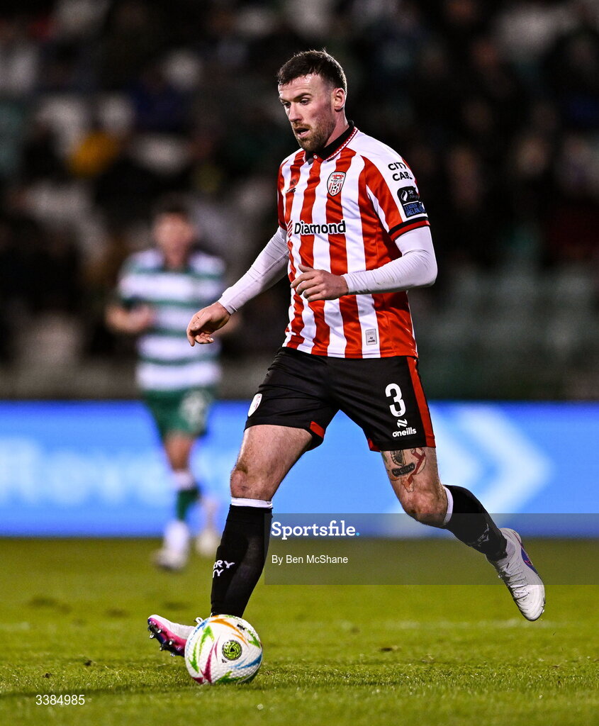 6 March 2026; Patrick McClean of Derry City during the SSE Airtricity Men's Premier Division match between Shamrock Rovers and Derry City at Tallaght Stadium in Dublin. Photo by Ben McShane/Sportsfile