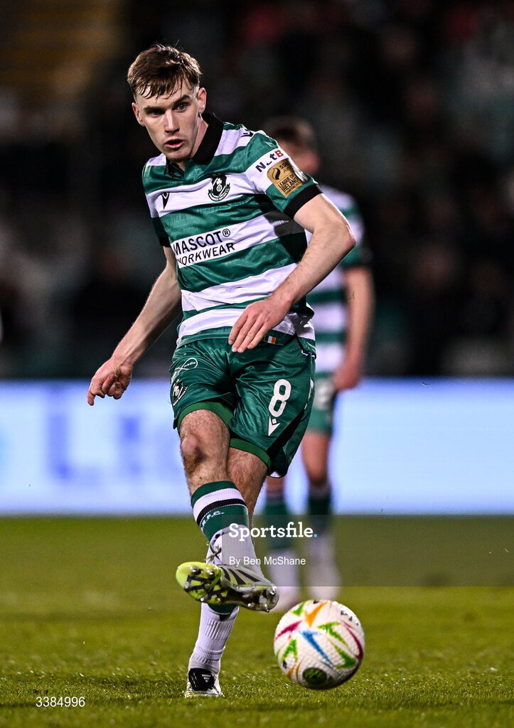 6 March 2026; Matt Healy of Shamrock Rovers during the SSE Airtricity Men's Premier Division match between Shamrock Rovers and Derry City at Tallaght Stadium in Dublin. Photo by Ben McShane/Sportsfile