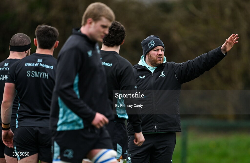 10 March 2026; Contact skills coach Sean O'Brien during a Leinster Rugby open training session at Skerries RFC in Skerries, Dublin. Photo by Ramsey Cardy/Sportsfile