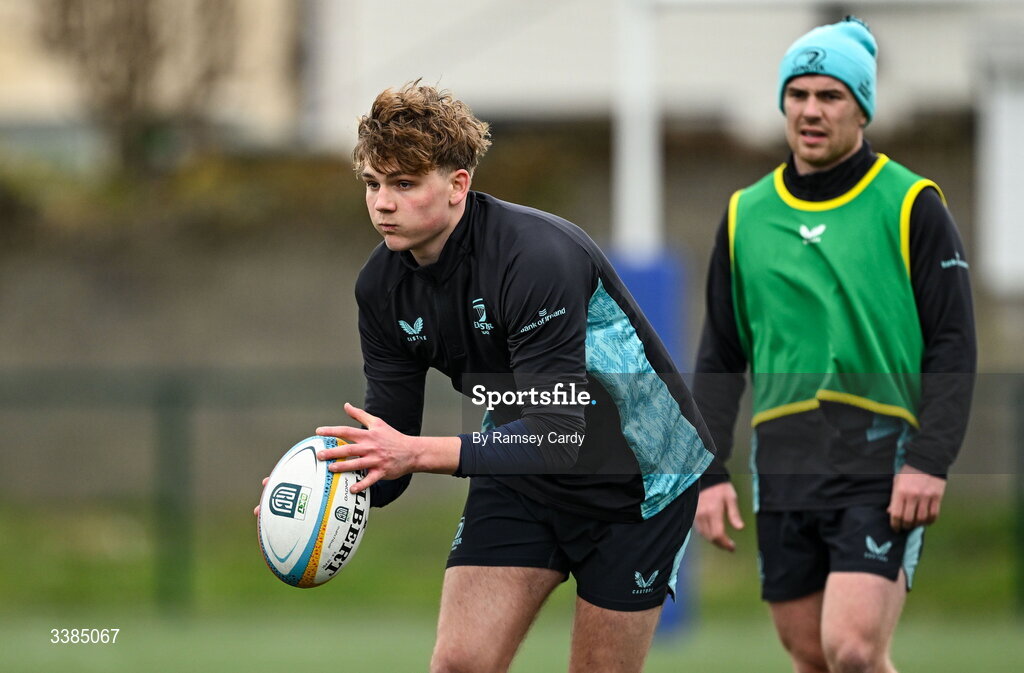 10 March 2026; Caspar Gabriel during a Leinster Rugby open training session at Skerries RFC in Skerries, Dublin. Photo by Ramsey Cardy/Sportsfile