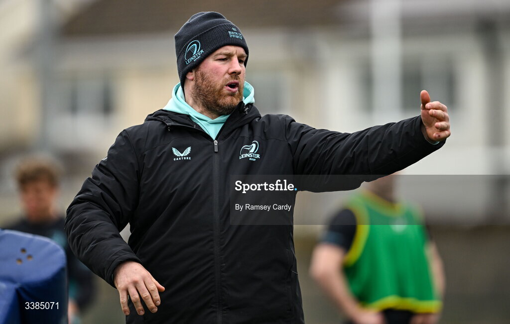 10 March 2026; Contact skills coach Sean O'Brien during a Leinster Rugby open training session at Skerries RFC in Skerries, Dublin. Photo by Ramsey Cardy/Sportsfile