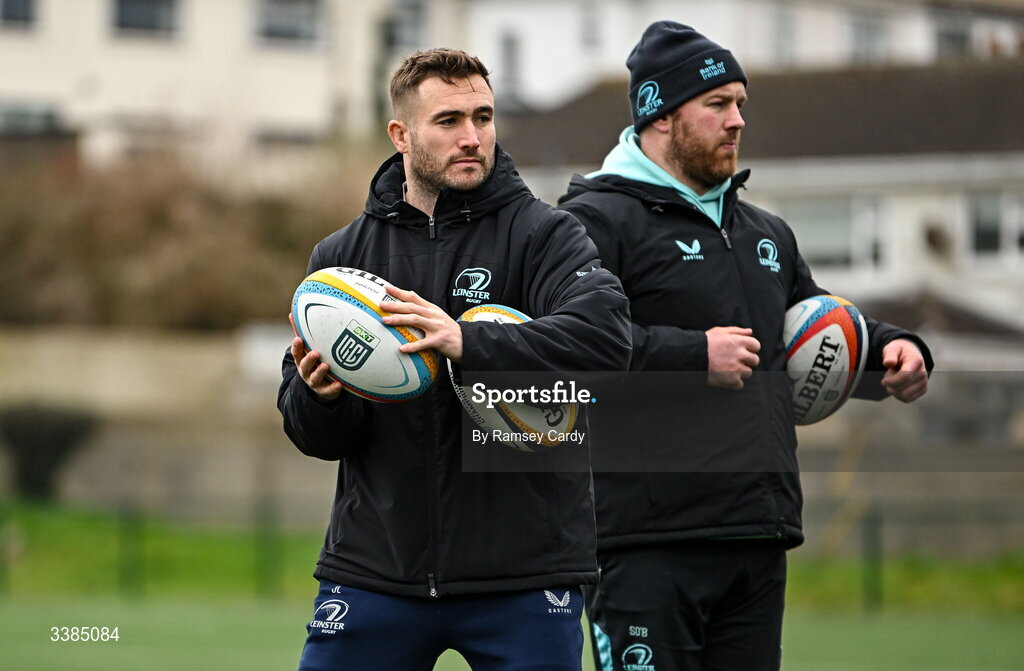10 March 2026; Jordan Larmour during a Leinster Rugby open training session at Skerries RFC in Skerries, Dublin. Photo by Ramsey Cardy/Sportsfile