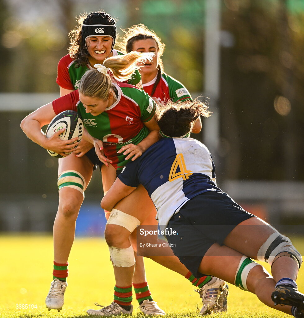 7 March 2026; Aoife Corey of Clovers during the Celtic Challenge Round 10 match between Wolfhounds and Clovers at Belfield Bowl in Dublin. Photo by Shauna Clinton/Sportsfile