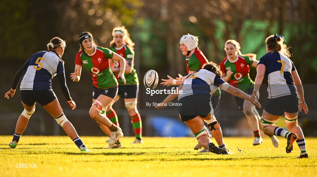 7 March 2026; Beth Buttimer of Clovers during the Celtic Challenge Round 10 match between Wolfhounds and Clovers at Belfield Bowl in Dublin. Photo by Shauna Clinton/Sportsfile