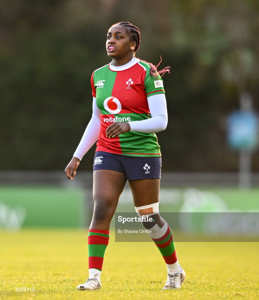 7 March 2026; Chisom Ugwueru of Clovers during the Celtic Challenge Round 10 match between Wolfhounds and Clovers at Belfield Bowl in Dublin. Photo by Shauna Clinton/Sportsfile