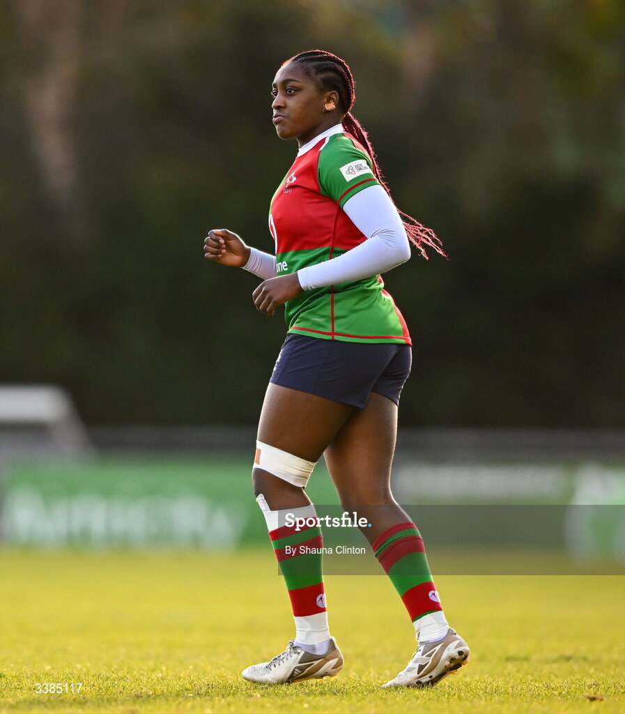 7 March 2026; Chisom Ugwueru of Clovers during the Celtic Challenge Round 10 match between Wolfhounds and Clovers at Belfield Bowl in Dublin. Photo by Shauna Clinton/Sportsfile