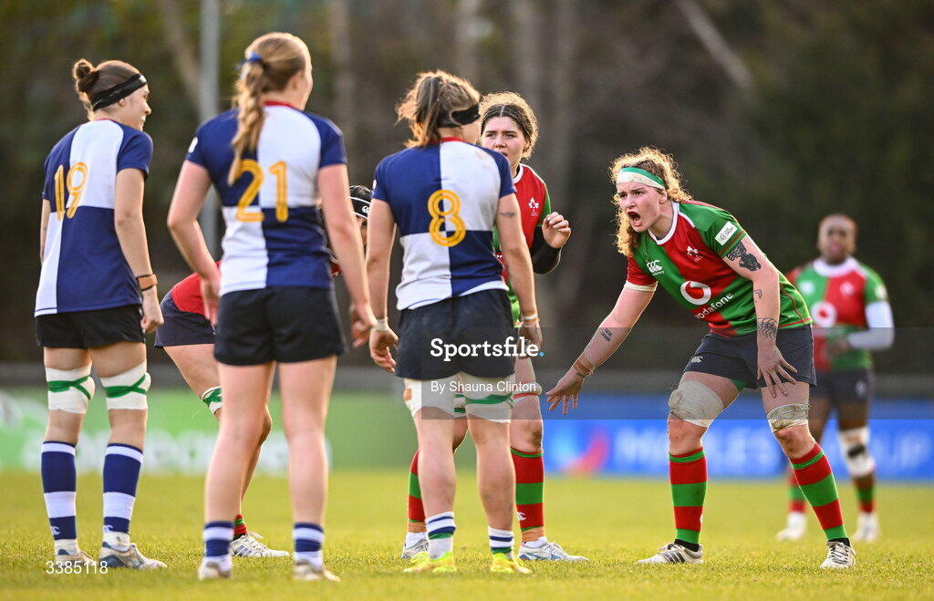 7 March 2026; Ruth Campbell of Clovers during the Celtic Challenge Round 10 match between Wolfhounds and Clovers at Belfield Bowl in Dublin. Photo by Shauna Clinton/Sportsfile
