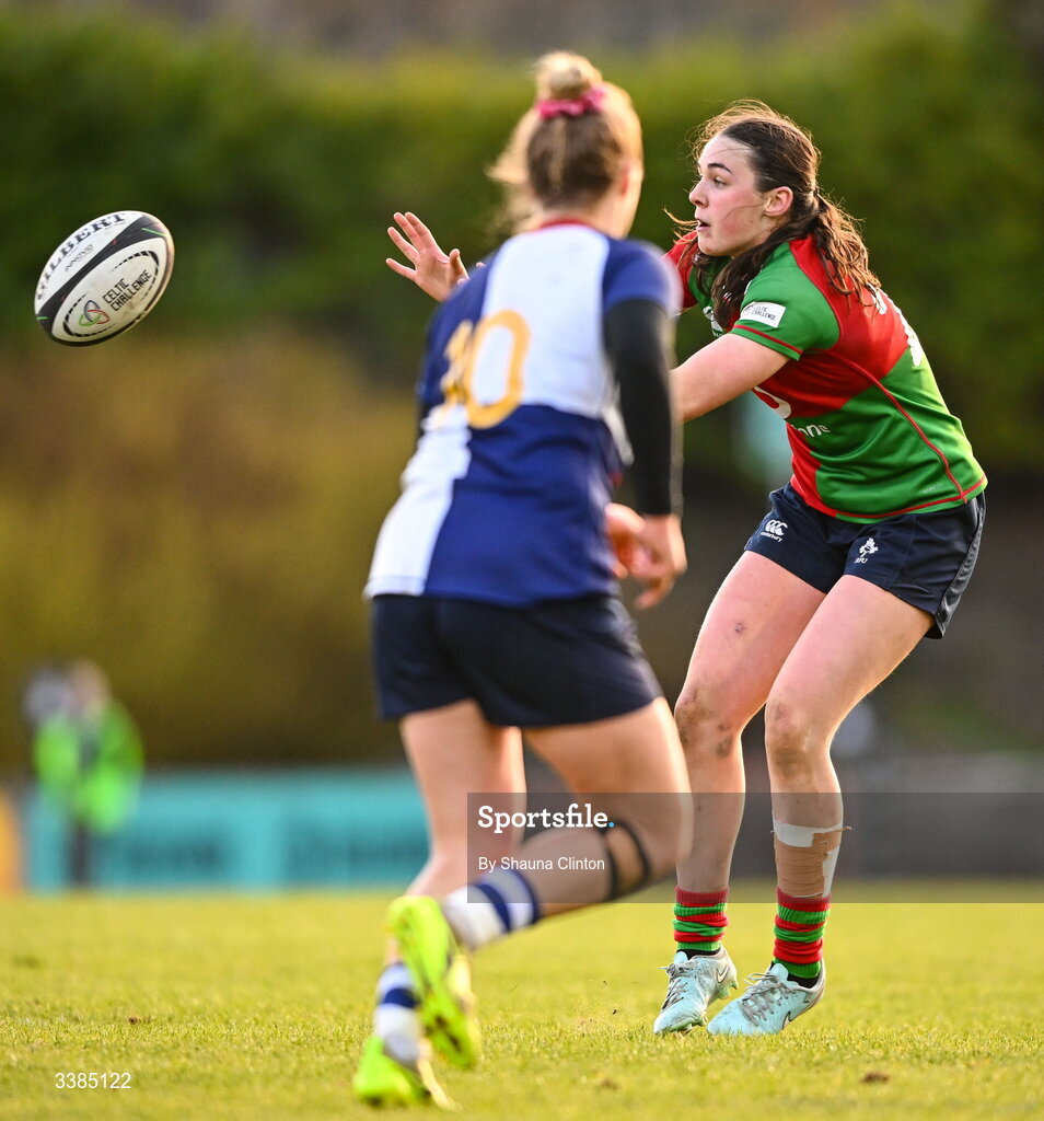 7 March 2026; Niamh Murphy of Clovers during the Celtic Challenge Round 10 match between Wolfhounds and Clovers at Belfield Bowl in Dublin. Photo by Shauna Clinton/Sportsfile