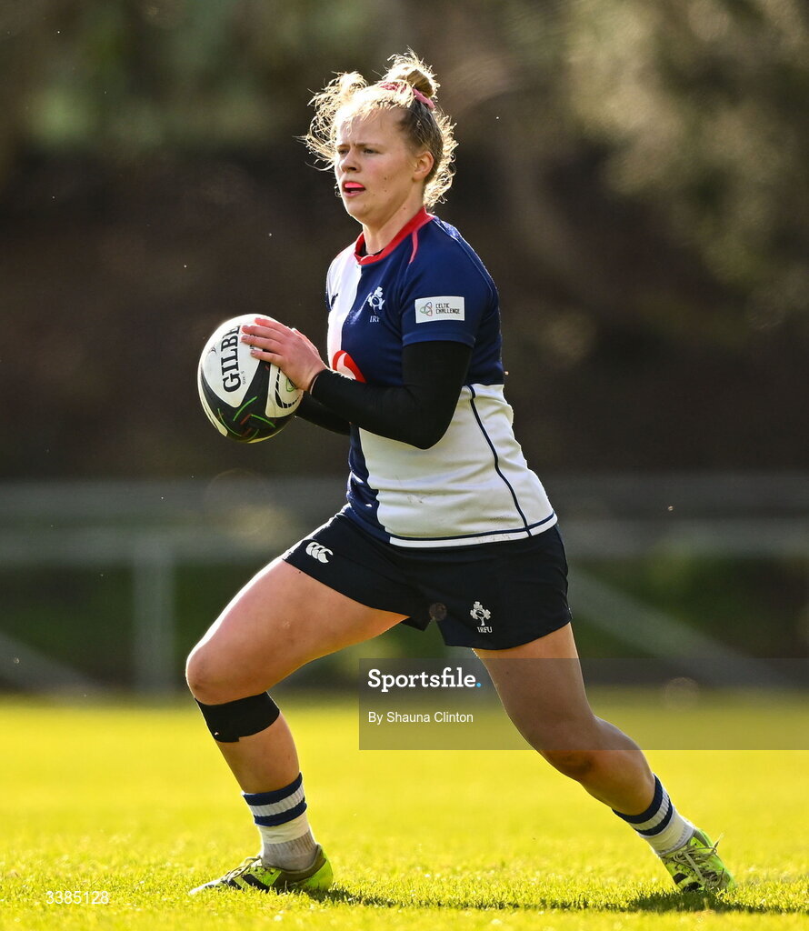 7 March 2026; Dannah O'Brien of Wolfhounds during the Celtic Challenge Round 10 match between Wolfhounds and Clovers at Belfield Bowl in Dublin. Photo by Shauna Clinton/Sportsfile