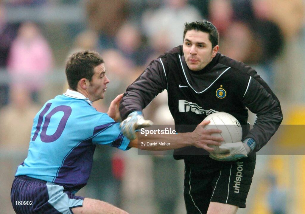 14 November 2004; Connor Curran, Ardara, in action against Noel Sexton, Mayobridge. AIB Ulster Senior Club Football Championship Quarter Final Replay, Mayobridge v Ardara, Newry, Co. Down. Picture credit; David Maher / SPORTSFILE