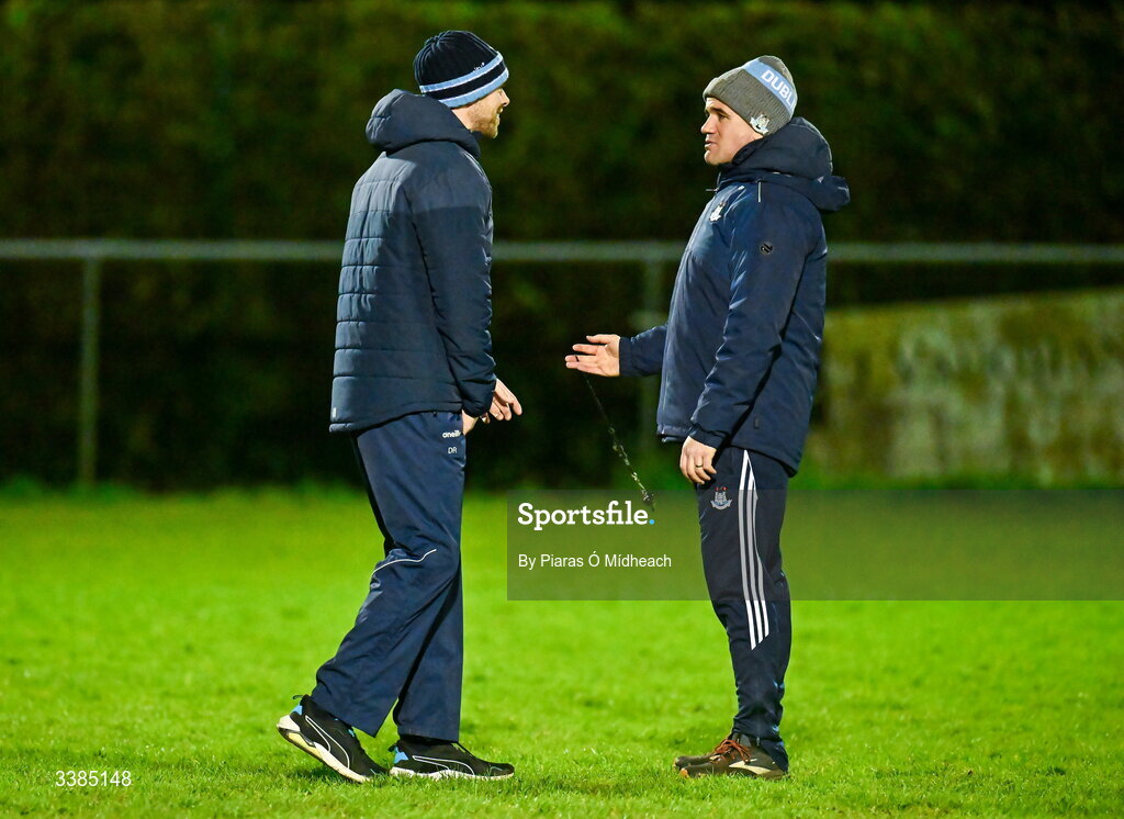 11 March 2026; Manager Ger Brennan, right, and selector Dean Rock during a Dublin Football training session at Innisfails GAA Club in Dublin. Photo by Piaras Ó Mídheach/Sportsfile
