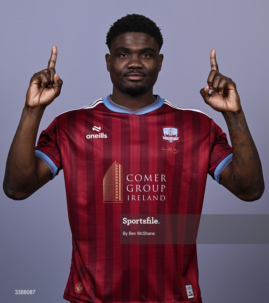 11 March 2026; Frantz Pierrot during a Galway United squad portraits session at Diligent Headquarters in Galway. Photo by Ben McShane/Sportsfile