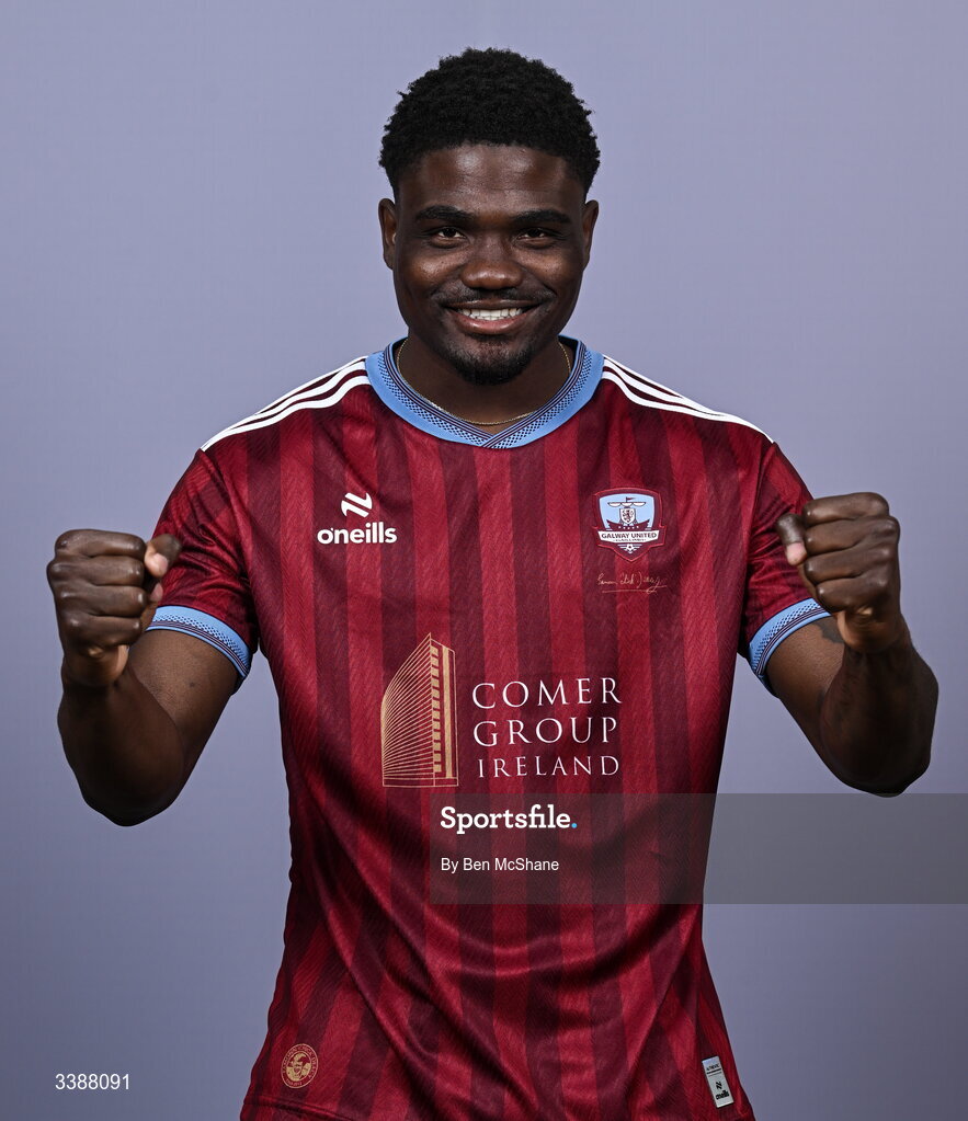 11 March 2026; Frantz Pierrot during a Galway United squad portraits session at Diligent Headquarters in Galway. Photo by Ben McShane/Sportsfile