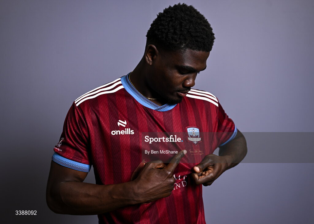 11 March 2026; Frantz Pierrot during a Galway United squad portraits session at Diligent Headquarters in Galway. Photo by Ben McShane/Sportsfile