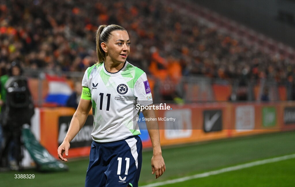 7 March 2026; Katie McCabe of Republic of Ireland during the 2027 FIFA Women’s World Cup Qualifier match between the Netherlands and Republic of Ireland at Stadion Galgenwaard in Utrecht, Netherlands. Photo by Stephen McCarthy/Sportsfile