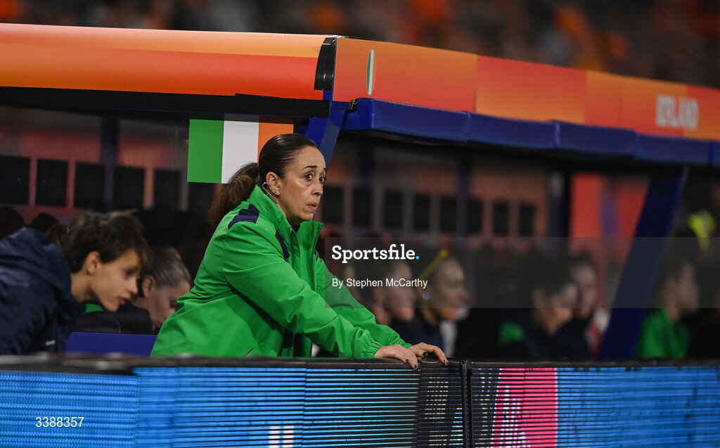 7 March 2026; Republic of Ireland performance nutritionist Olivia Patel during the 2027 FIFA Women’s World Cup Qualifier match between the Netherlands and Republic of Ireland at Stadion Galgenwaard in Utrecht, Netherlands. Photo by Stephen McCarthy/Sportsfile
