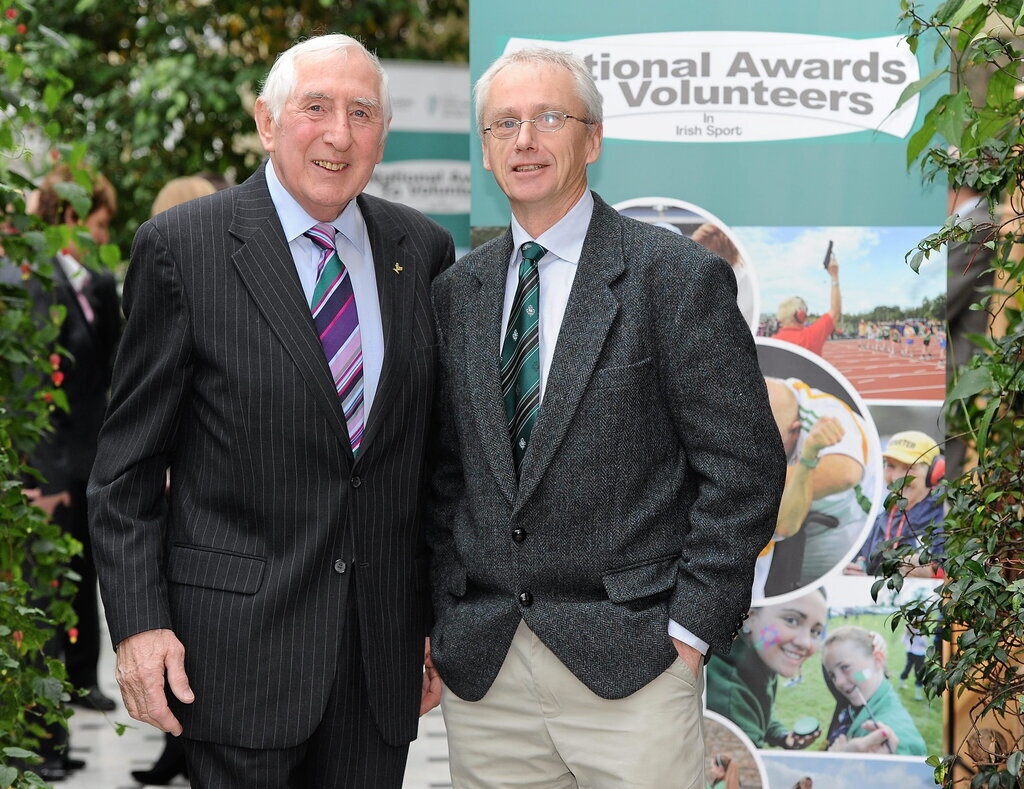 24 February 2010; Irish Olympians Dr. Ronnie Delany, left, and John Treacy, CEO of the Irish Sports Council, at the Volunteers in Irish Sports Awards 2009 at Farmleigh in Castleknock, Dublin. Picture credit: Brendan Moran / SPORTSFILE
